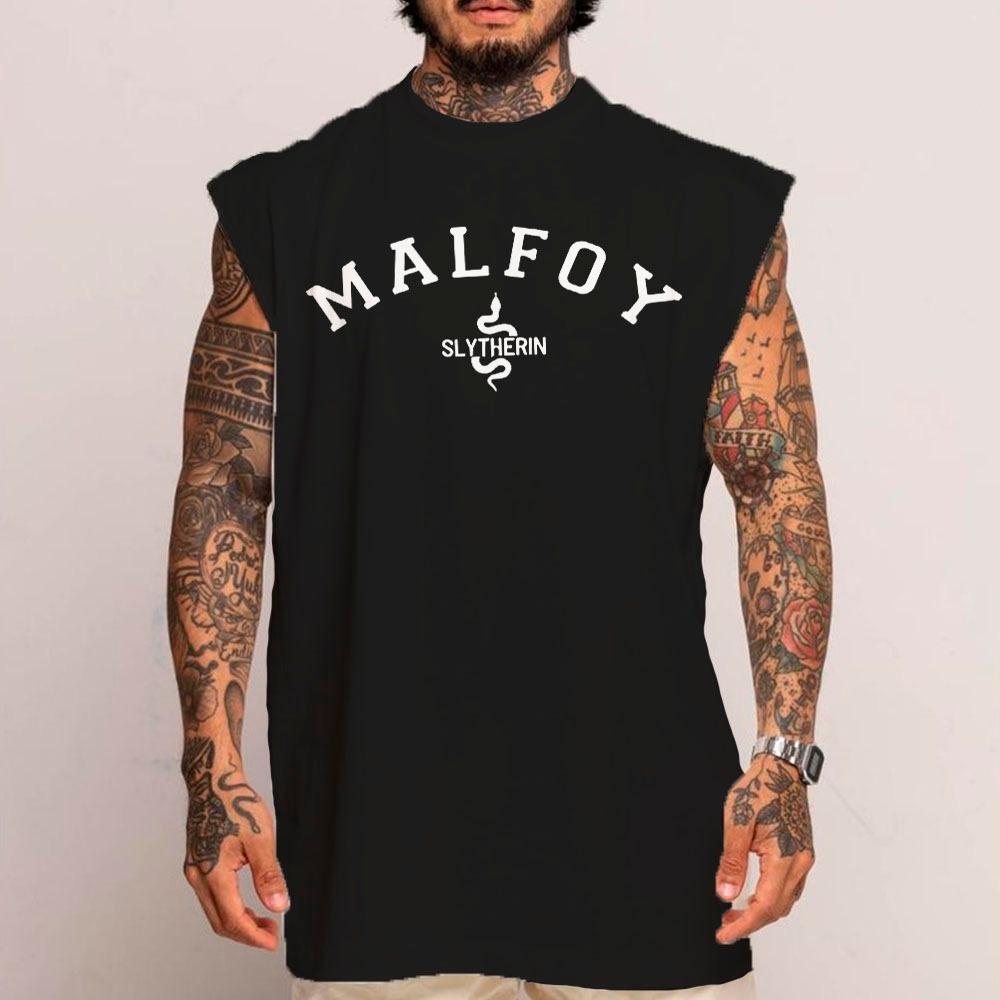 Camiseta Regata Longa Oversized Masculina Algodão Draco Malfoy Sonserina Arte Bruxo