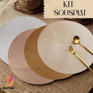 Kit Sousplat 4 ou 6 unidades Jogo Amaricano Redondo para Mesa  de Jantar Mesa Posta Impermeável em Oferta na Shopee