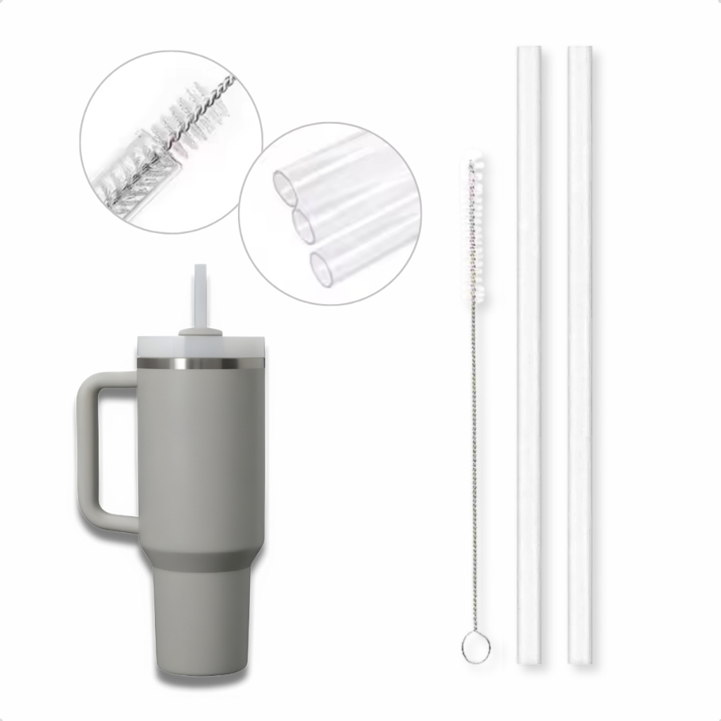 Kit 2 Canudos de Substituição Compatível com Copo Térmico Stley Quencher + Escovinha de Limpeza