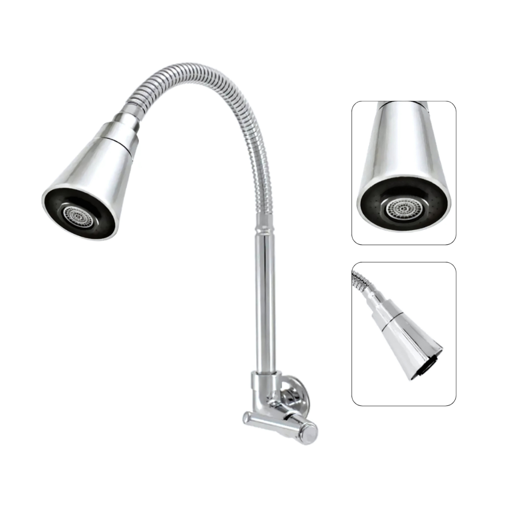 Torneira de Cozinha Gourmet de Parede Flexível 2 Acionamentos 1/4 de Volta Base