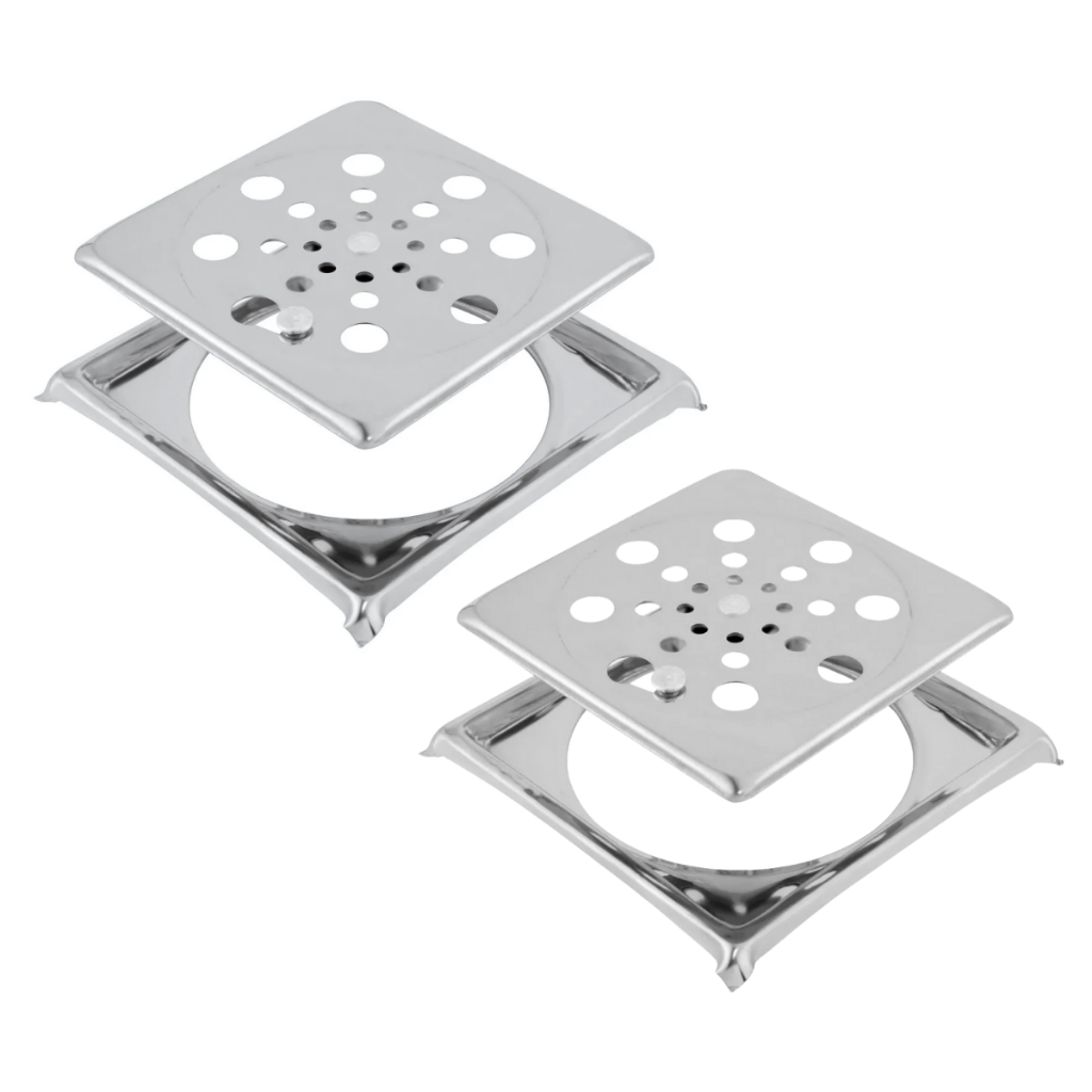 Kit 2 Ralo Grelha Tampa Inox 10x10 CM para Banheiro Lavabo Externo Quadrado c Caixilho C Fechamento