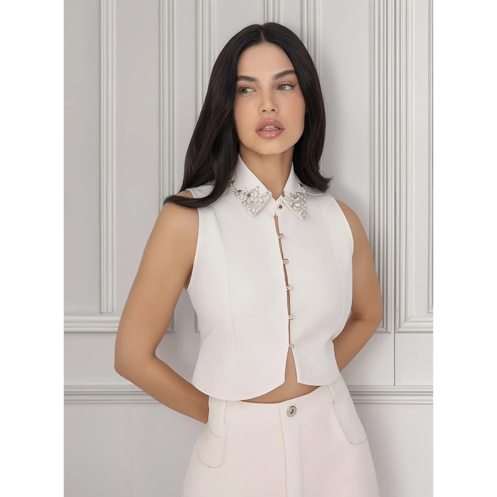 Camisa Feminina Bordada Pedraria Gatabakana