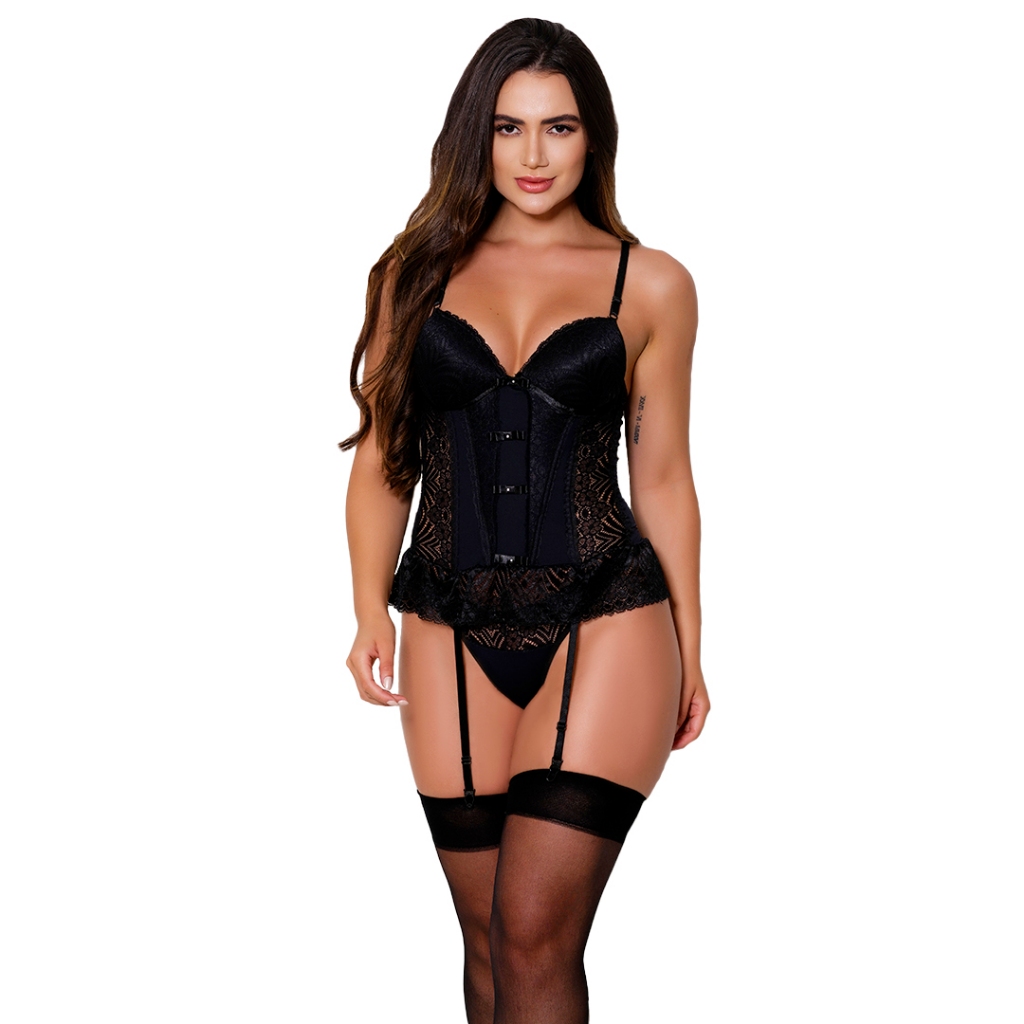 Espartilho Sexy Microfibra Com Bojo Meia 7/8 Confortável Lingerie Calcinha Feminina Corselet em Oferta na Shopee