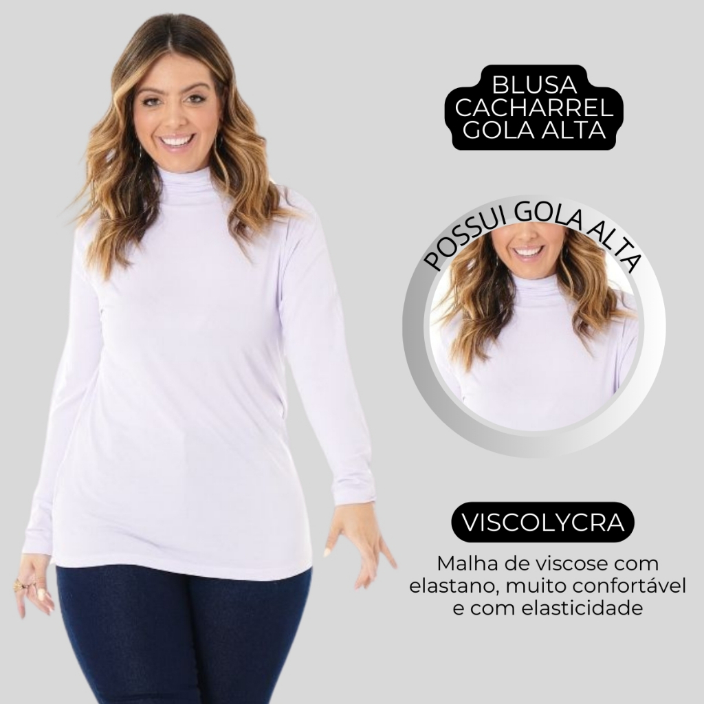 Blusa Gola Alta Cacharrel Moda Feminina Plus Size De Viscose Várias Cores 1130-DROP
