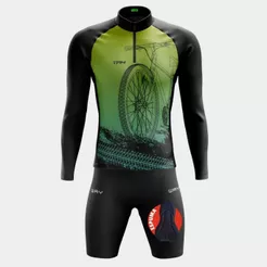 Conjunto Ciclismo Masculino Kit Camisa Proteção UV Manga Longa Bermuda Short Forro Espuma Bicicleta
