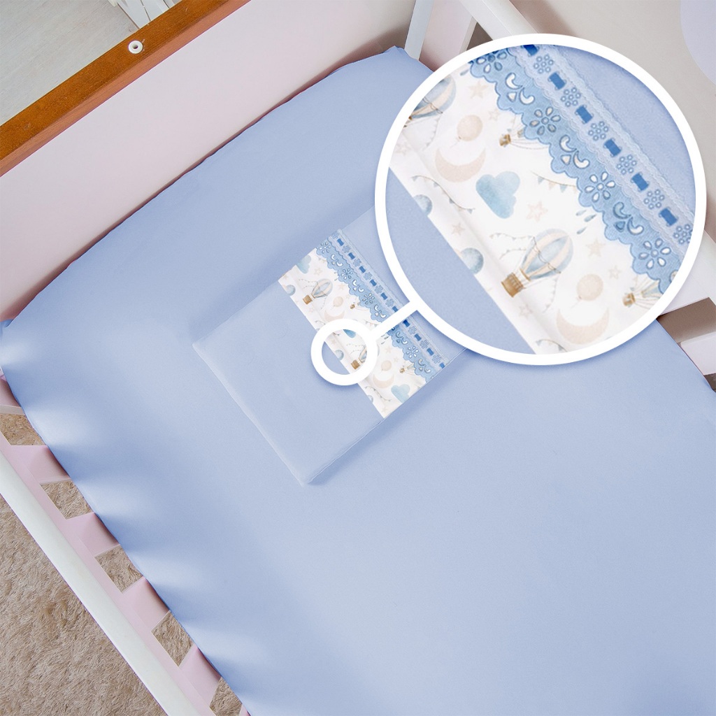 Jogo Lençol Cercado CHIQUEIRINHO 02 Peças Percal 400 Fios - Barrado Decorado