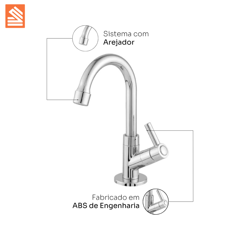 Torneira Pia de Banheiro Lavatório Lavabo Cromada Premium ABS 1/4 de Volta 1168 C72 · foto 2