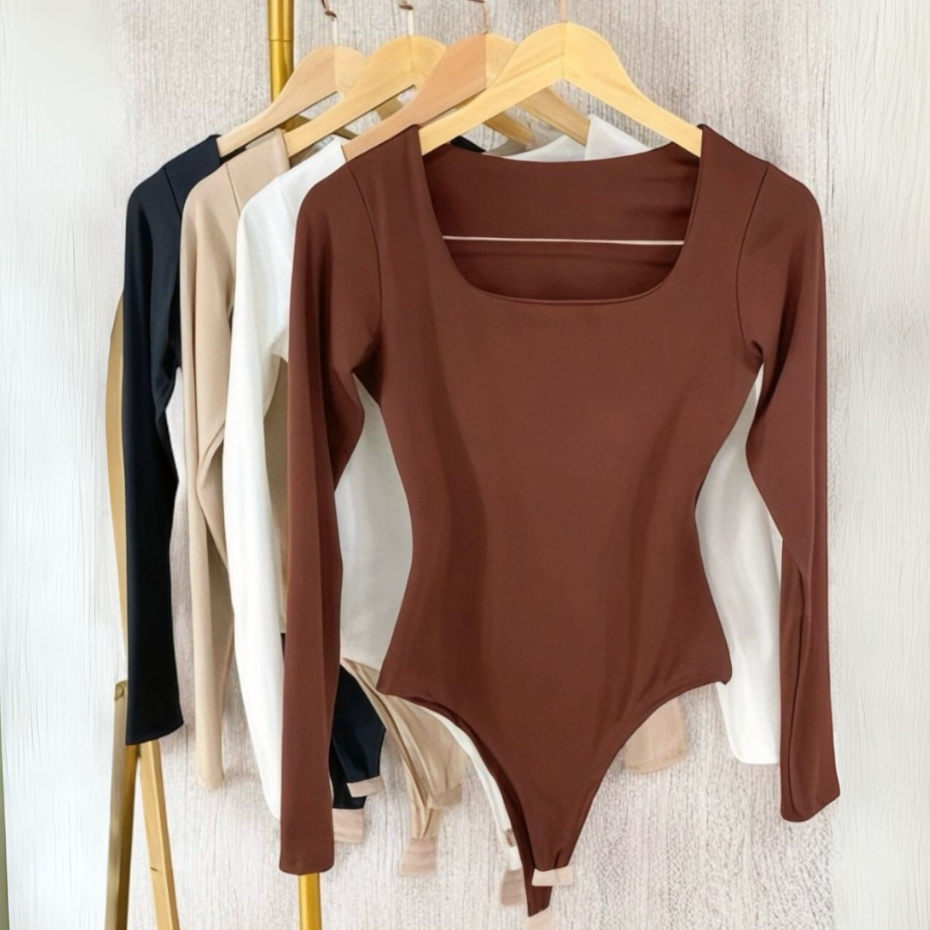 KIT 3 Body Manga Longa Feminino Decote Quadrado Suplex Bory Inverno Bori Segunda Pele Blusa Frio