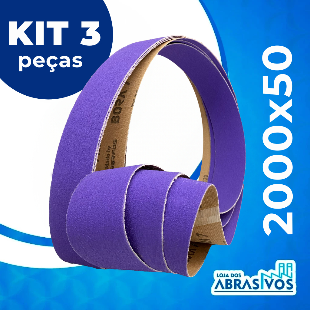 Kit 3 peças - Cinta Lixa 2000x50 Para Cutelaria Grãos 36 a 120 Lixa Cinta Cerâmica PS990 - BORA 7