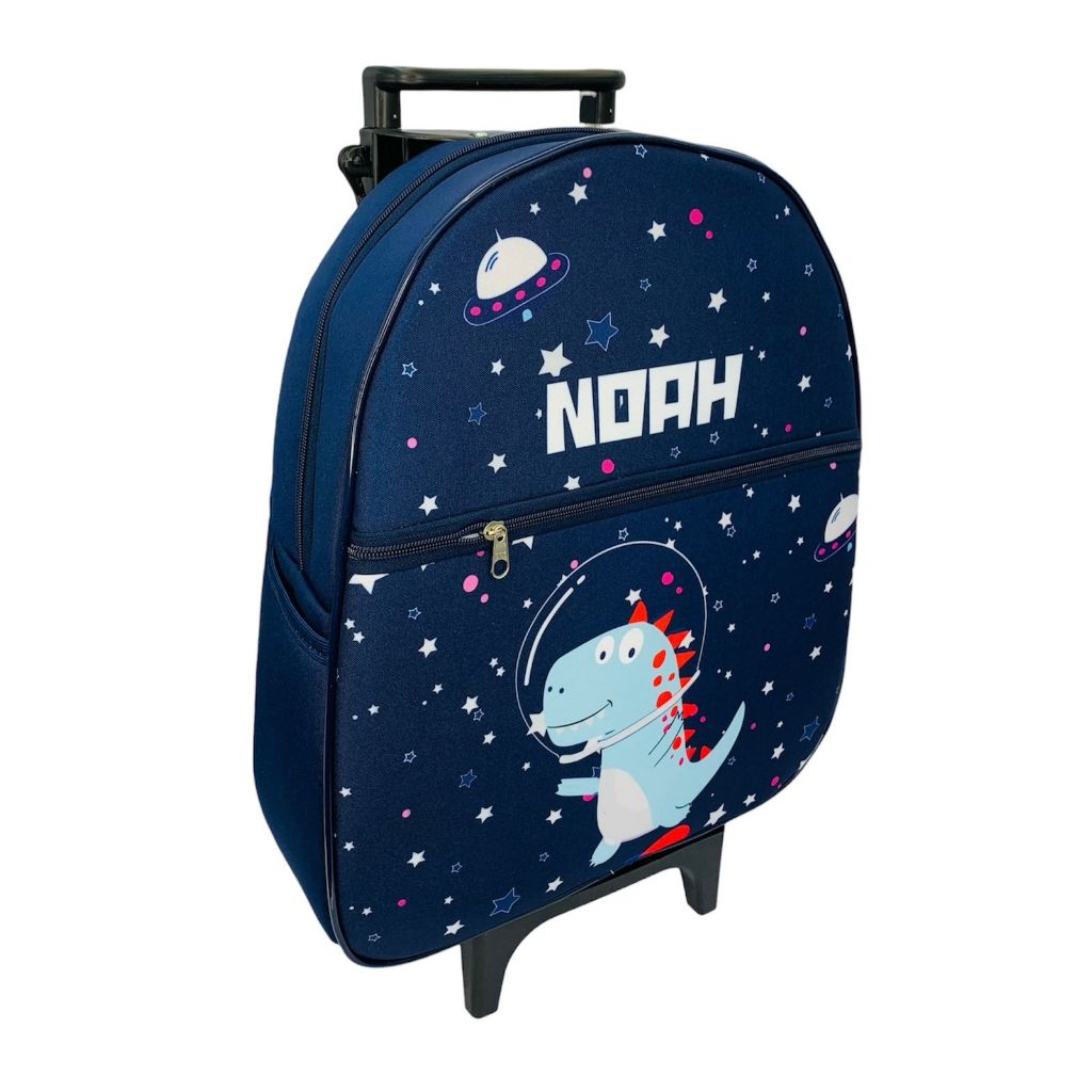 Mochila de rodinhas Dinossauro Astronauta  personalizada com o nome
