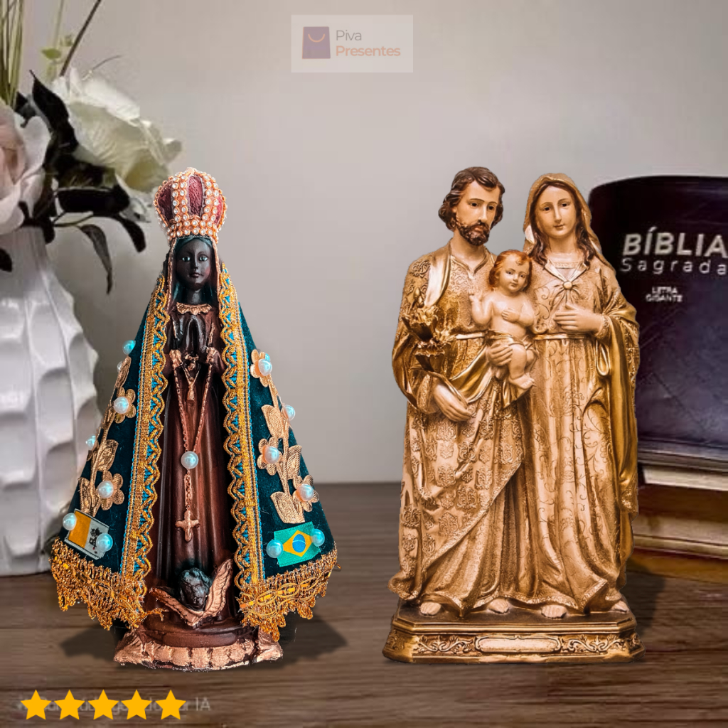 Kit Imagens Nossa Senhora Aparecida + Sagrada Família Resina e Gesso 20cm - Imagens Originais Resina e Gesso