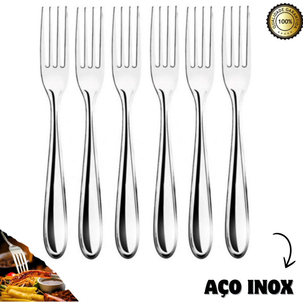 Kit C/ 6 ate 36 Garfo refeição mesa inox buffet restaurante cozinha