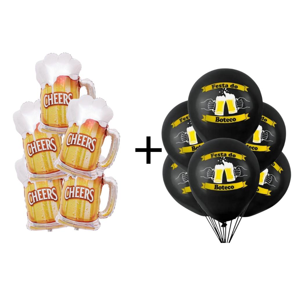 Balão Bexiga 25 uni Boteco + Balões Metalizados Canecas Chopp 5 uni Aniversário Decoração Top em Oferta na Shopee