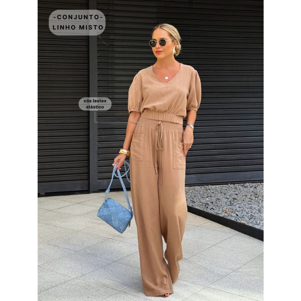 Conjunto Calça e Blusa linho Misto