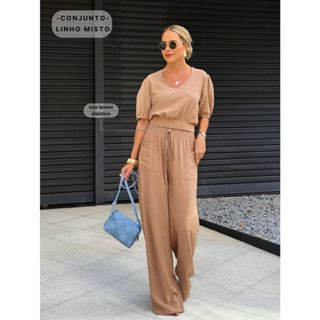 Conjunto Calça e Blusa linho Misto em Oferta na Shopee