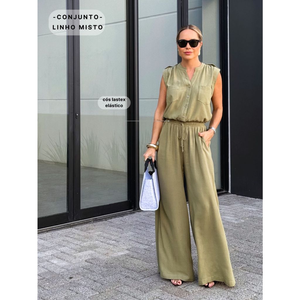 Conjunto pantalona camisa sem manga linho