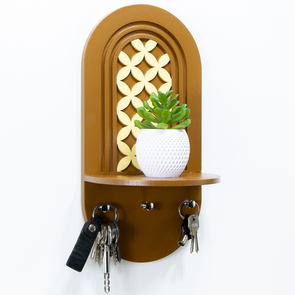 Porta Chaves com Prateleira Boho MDF Decorativo Detalhes Geométricos para Organizar e Decorar sua Entrada com Estilo em Oferta na Shopee