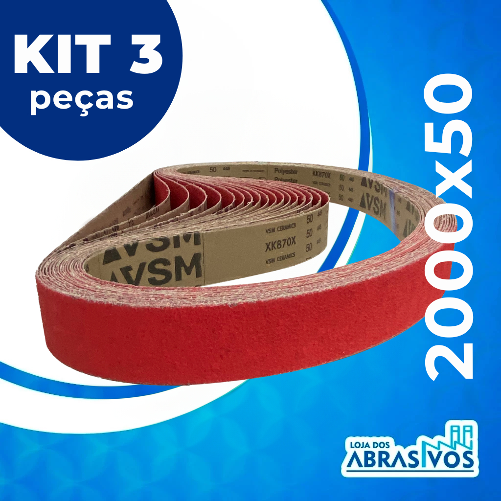 Kit 3 Peças Cinta Lixa 2000x50 VSM Ceramics XK870X 36 a 120 Cinta Lixa P/ Cutelaria Grão Cerâmica