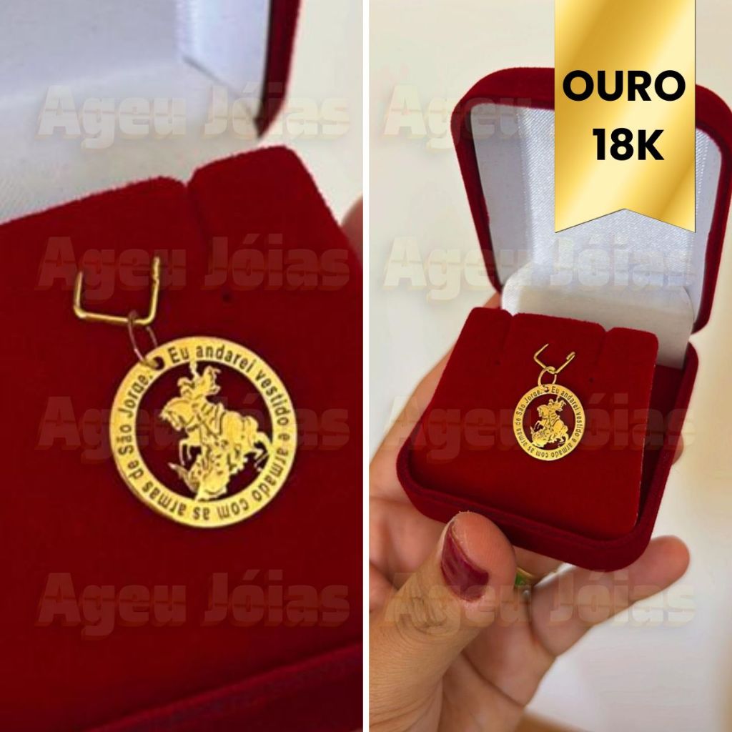 Pingente São Jorge Ouro 18k Medalha São Jorge Vazado Ouro