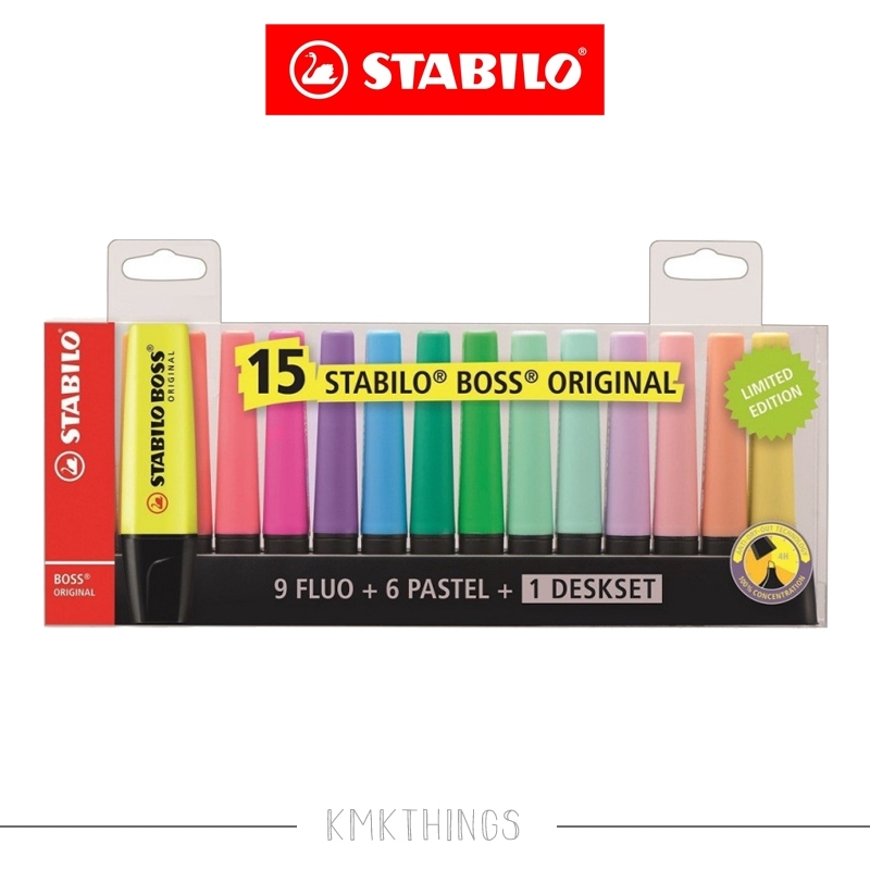 Stabilo Boss Original 9 Neon 6 Pastel + 1 Suporte - 15x marca-textos - Importado Alemanha