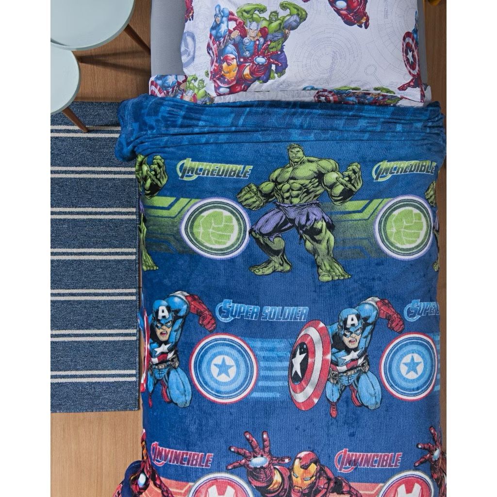 Manta Solteiro Disney Os Vingadores Infantil Marvel Macia Quentinha Confortável Cobertor Menino Enxoval Cama Personagens