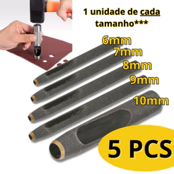 Kit 5 Furador 6,7,8,9,10mm Couro Vazador Perfurador Aço Vonder
