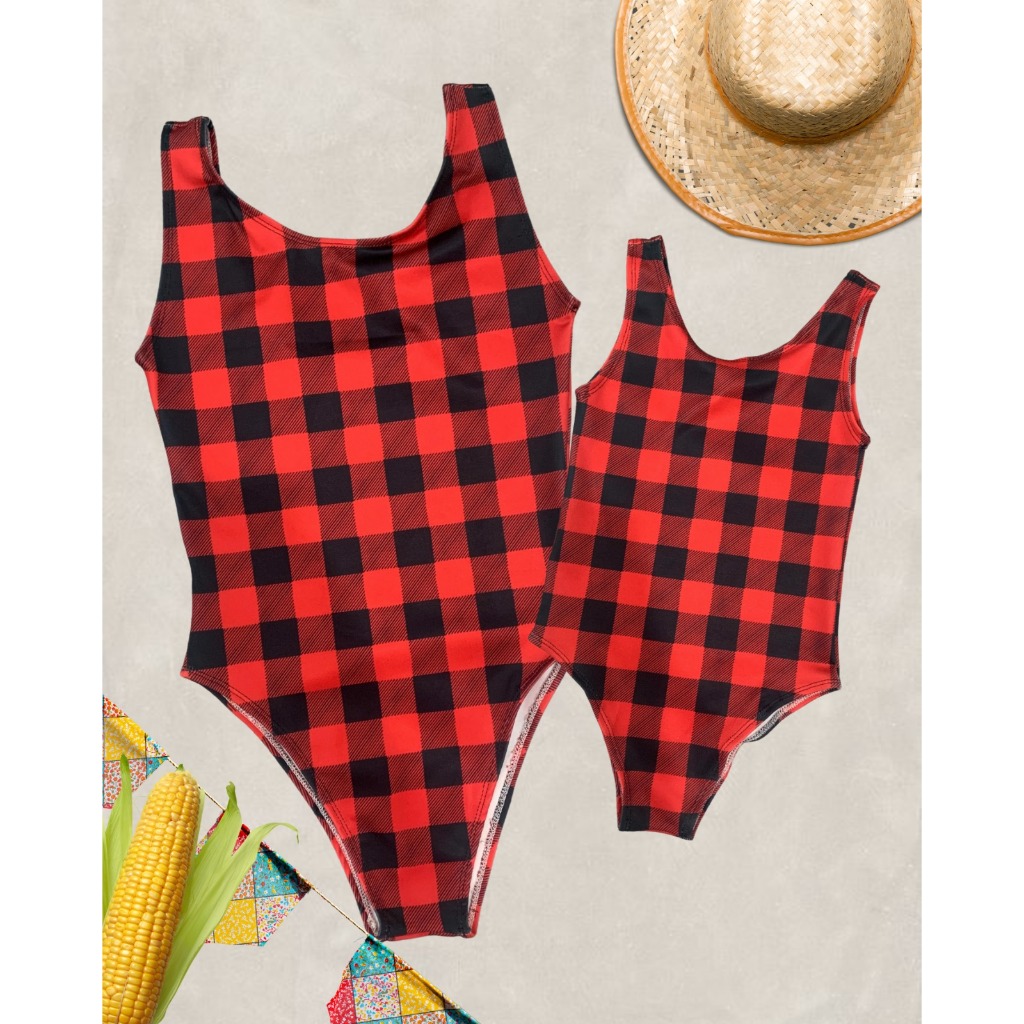 kit body mãe e filha sao joao e carnaval temático meninas super poderosas e xadrez em Oferta na Shopee