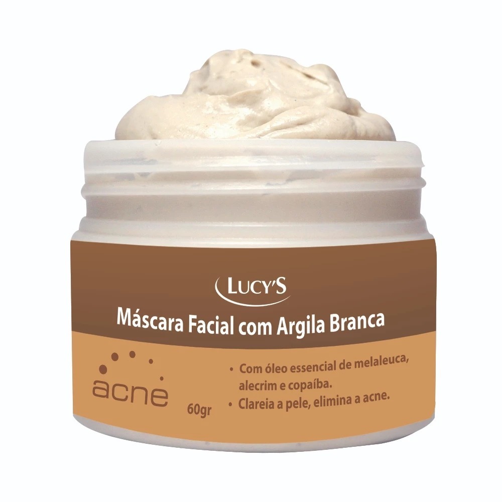 Máscara Facial Clareadora da Pele Argila Branca Tratamento Acnes e Cravos Melasma Sardas Lucy's 60g