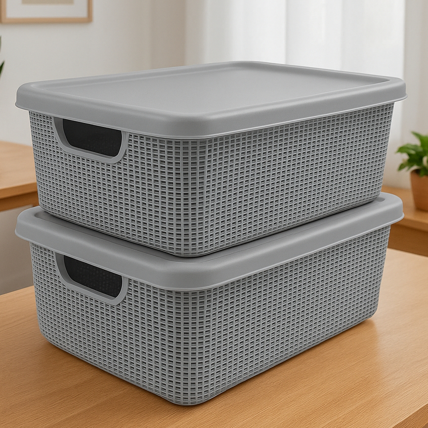 Kit 2 Caixas Organizadoras com Tampa Cesto Grande em Plástico 5 Litros em Promoção Jaguar em Oferta na Shopee