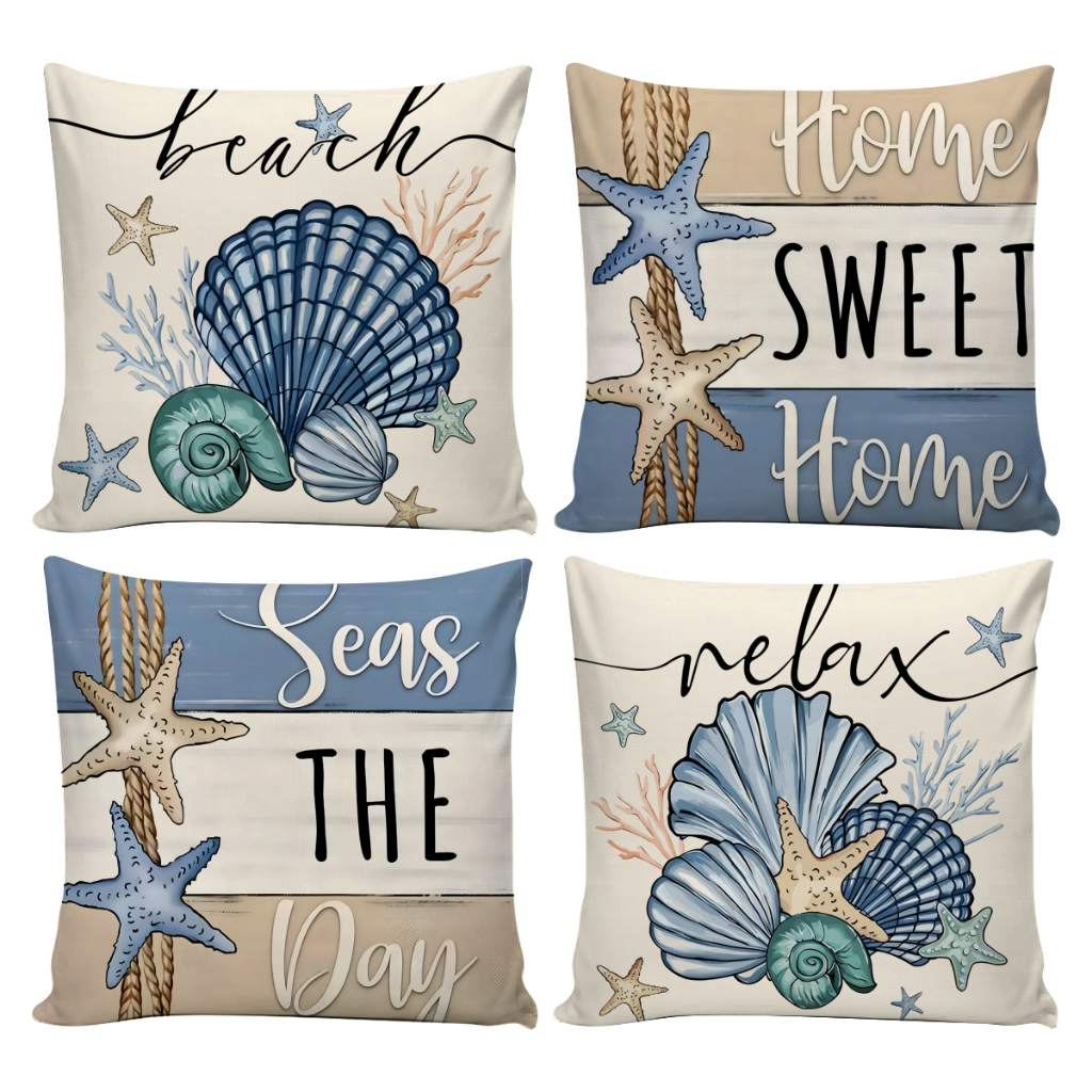 Kit 04 Capas de Almofadas Marítimo 0,45cm x 0,45cm Decoração Praia, Mar e Verão em Oferta na Shopee