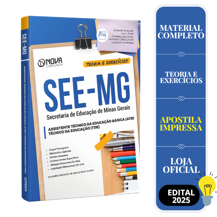 Imagem Apostila SEE-MG 2025 - Assistente Técnico da Educação Básica - (ATB) / Técnico da Educação (TDE)