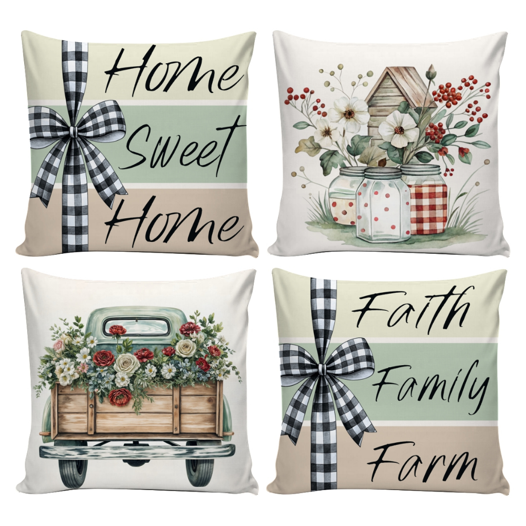 Kit 04 Capas de Almofadas Home Sweet 0,45cm x 0,45cm Decoração Estilo Rústico Farmhouse em Oferta na Shopee