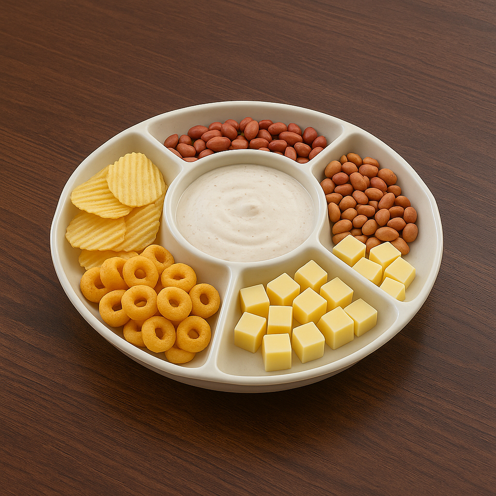 Petisqueira 5 Divisórias Redondo 23,5cm Queijos Salgados Fondue Yab