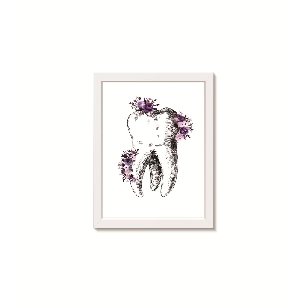 Quadro Decorativo Dente Florido Decoração Consultório Odontológico Moldura 20x30cm Madeira