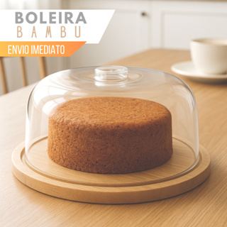 Boleira Bambu Com Tampa Em Acrílico Porta Bolo Para Bolo Torta Pudim Queijo 28cm em Oferta na Shopee