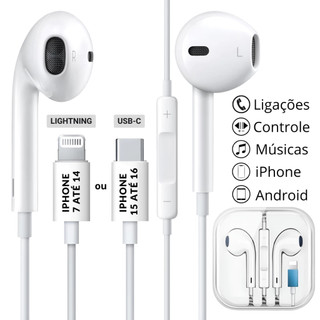 Fone De Ouvido Lightning e Tipo C Bluetooth Para Celular Iphone  11 12 13 14 15 16