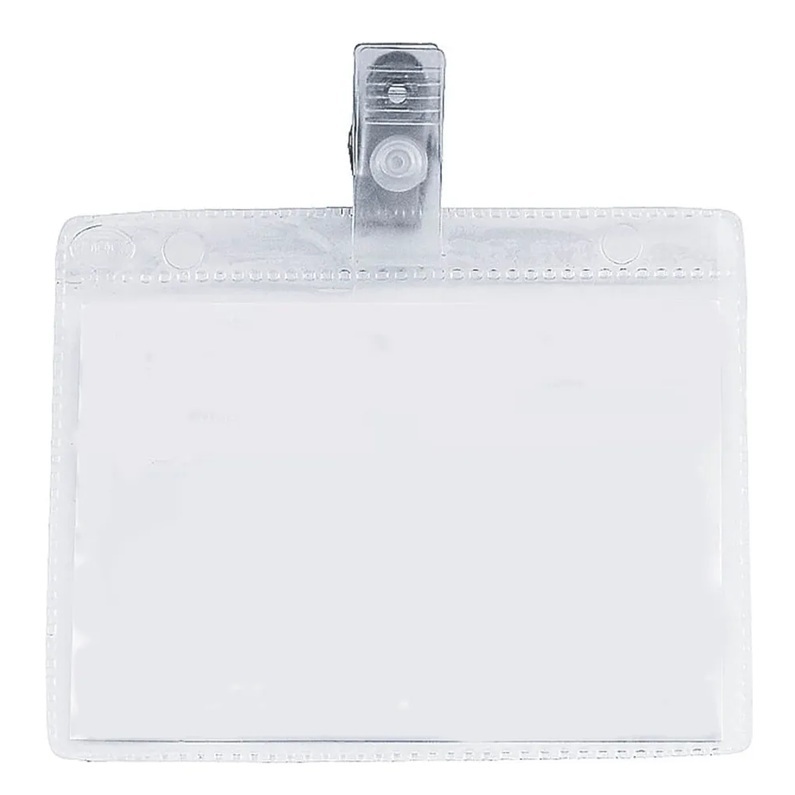 Kit Crachá Com Grampo Porta Identificação Plástico Proteção Clips Presilha Jacare Horizontal