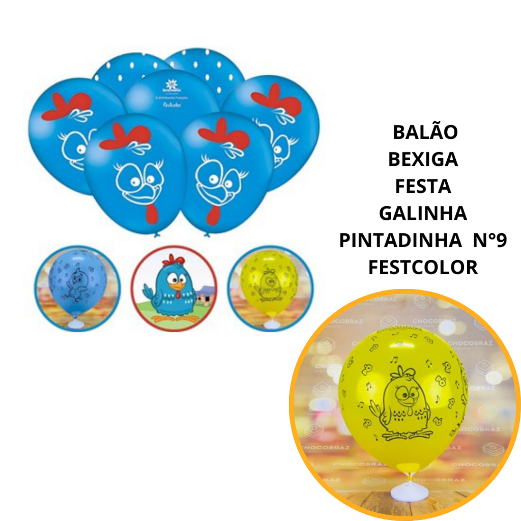 25~125 BALÃO BEXIGA FESTA GALINHA PINTADINHA  n°9 FESTCOLOR