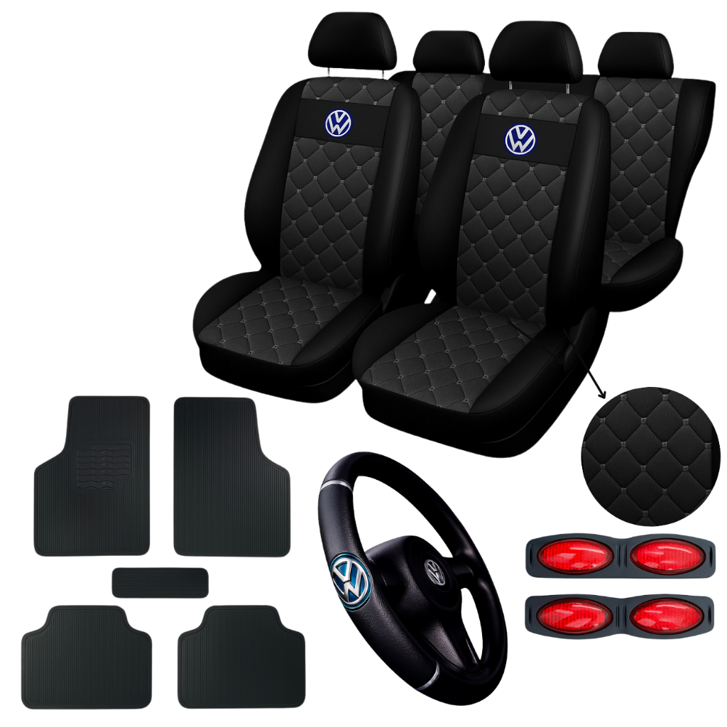 Capa de Banco Automotivo Couro Carro Gol Fox Voyage Polo Golf Crossfox Santana + tapete de carro