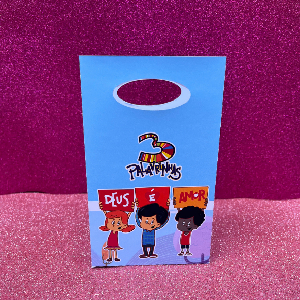 Sacolinha personalizada para lembrançinha de aniversário 3 palavrinhas azul menino PEGUE E MONTE