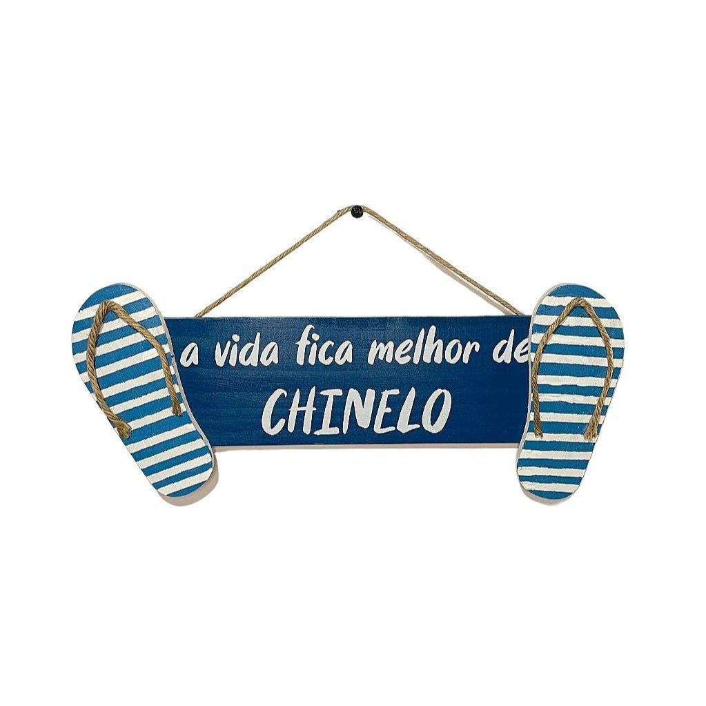 Placa Decorativa Náutica Azul a Vida Fica Melhor de Chinelo em Madeira Decoração Náutica Casa de Praia