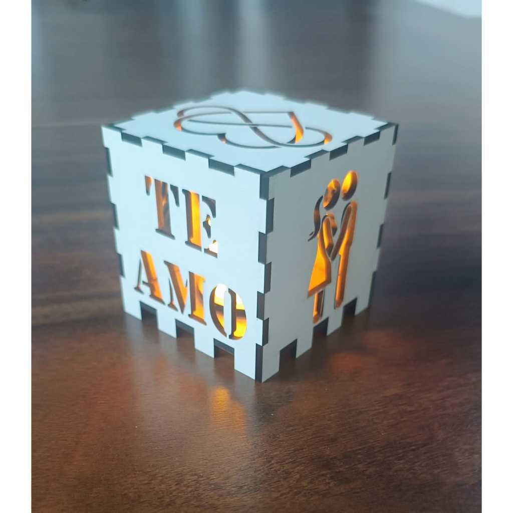 Luminária Abajur Decoração Casal Dia dos Namorados Caixa Cubo em MDF Personalizavél