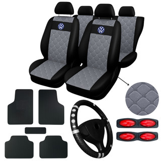 kit Capa Banco Automotivo Couro Gol G1 G2 G3 G4 G5 G6G7 Vw tapete de carro + capa de vola…