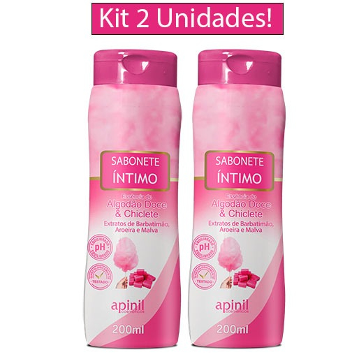 KIT 2 Unidades Sabonetes Íntimos Algodão Doce & Chiclete 200mL APINIL