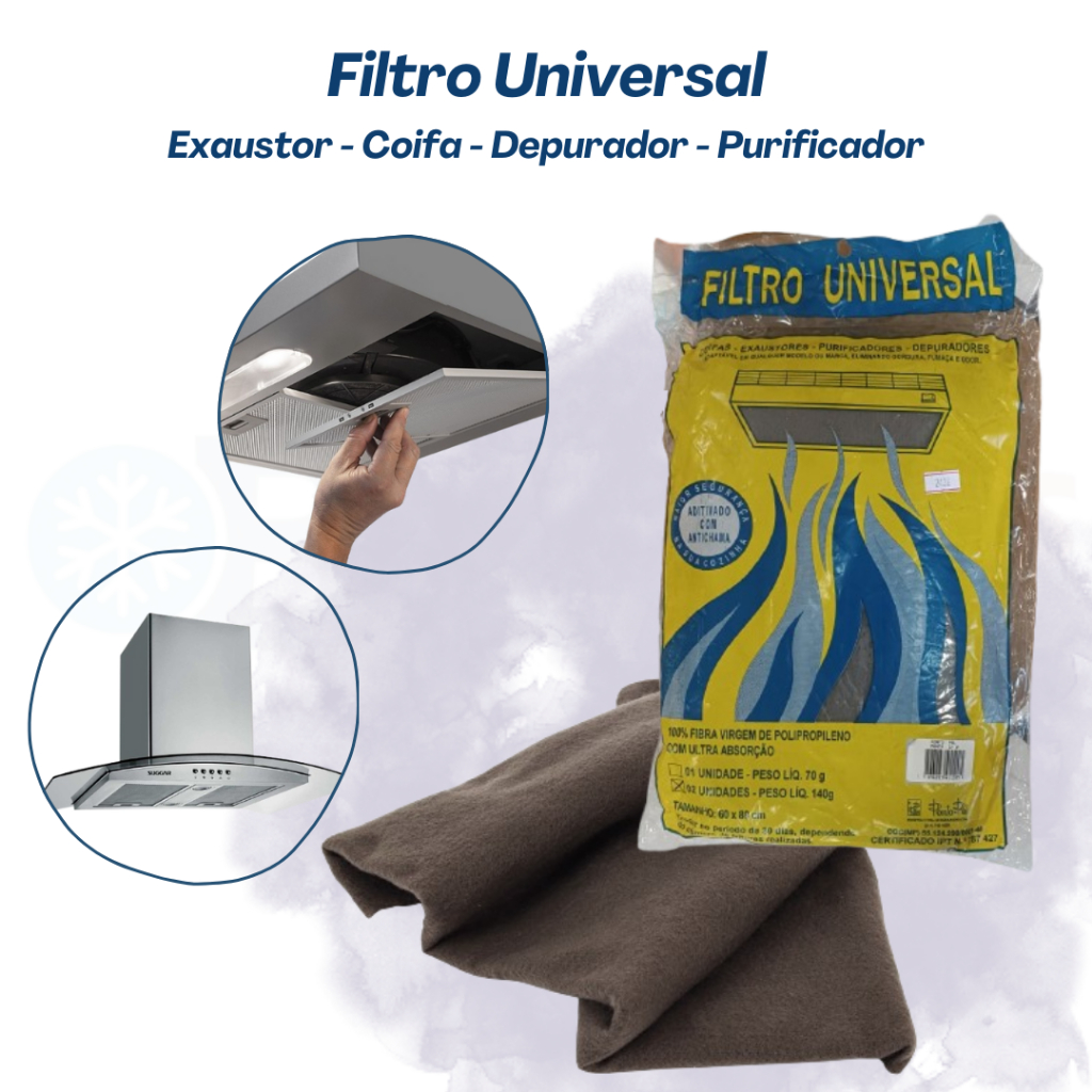 Kit 2 Filtros para exaustores, coifas, purificadores e depuradores Universal