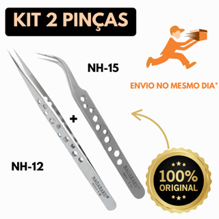 Kit 2 Pinças NAGARAKU Original NH12 + NH15 Extensão de Cílios Curva Reta Profissional Envio Imediato em Oferta na Shopee