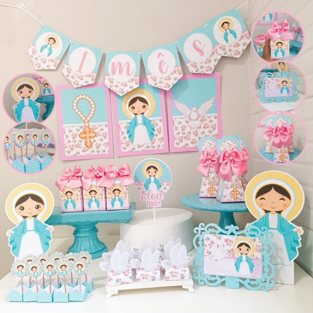 Kit Mesversário Nossa Senhora das Graças Personalizado| Festa Só Bolinho | Caixa| Lembrancinha 100 itens - PEGUE E MONTE