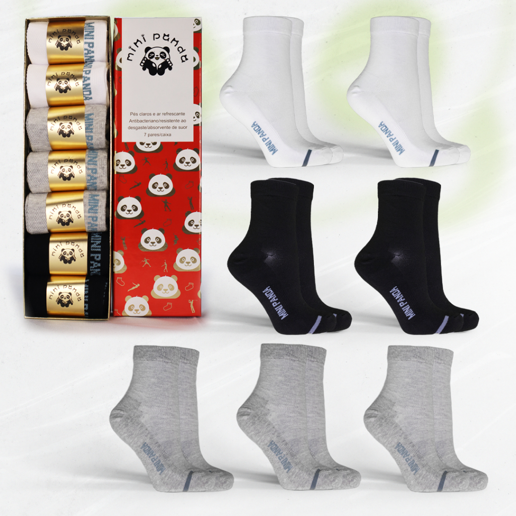 AN002 7 Pares De Meias Mini Panda Cano Médio Algodão