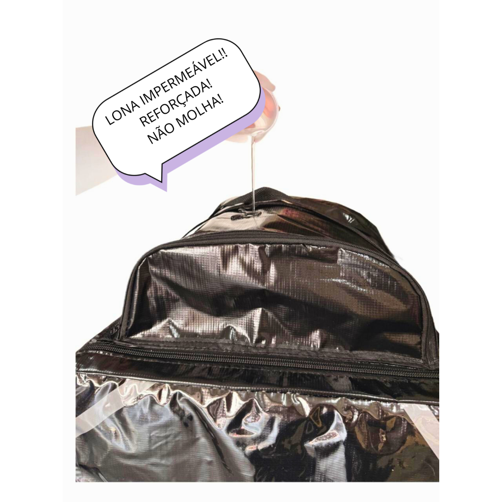 MOCHILA bag delivery bolsão em lona PRETA impermeavel entregador térmica motoboy entregas isopor 45litros laminada
