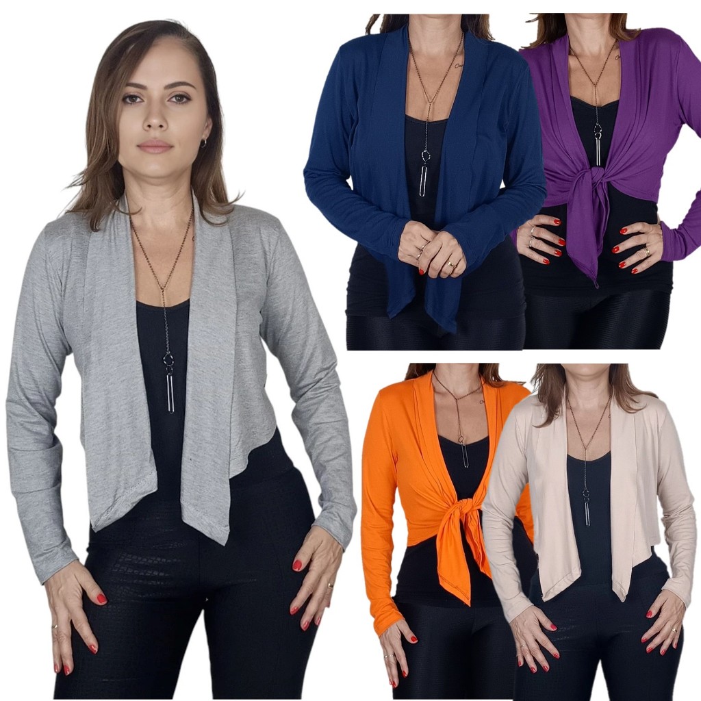Cardigan Curto Cropped Manga Longa - Elegância e Conforto em Cada Detalhe em Oferta na Shopee
